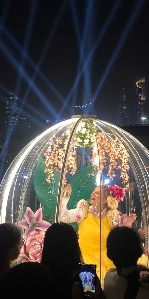 The Enchanted Flower Globe performing at an event in Kuwait, 2020
