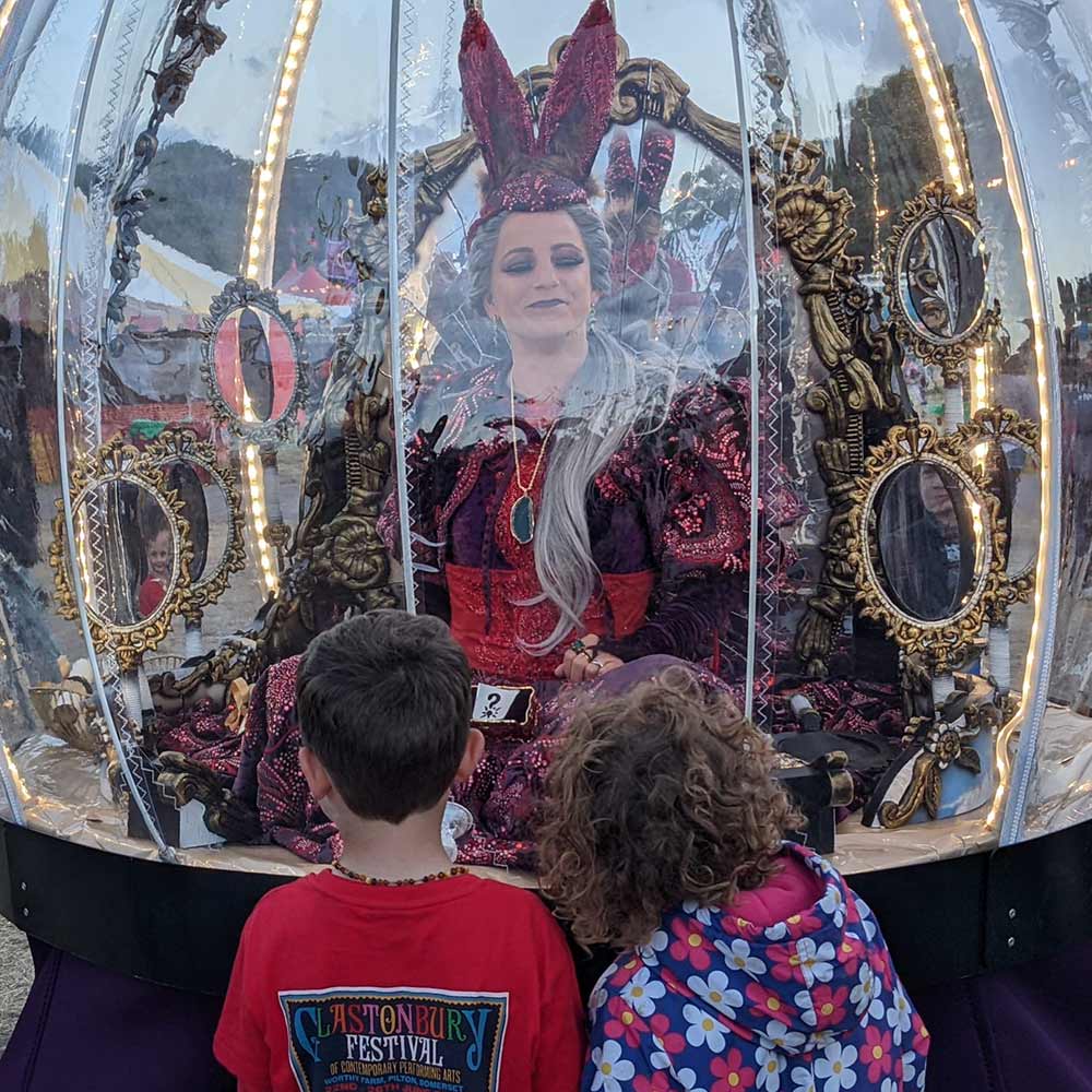 Mystic Mirror Globe performance act at Glastonbury Festival, 2022