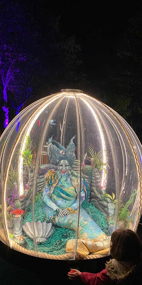 The Sea Sphere mermaid act at Light-up night time event