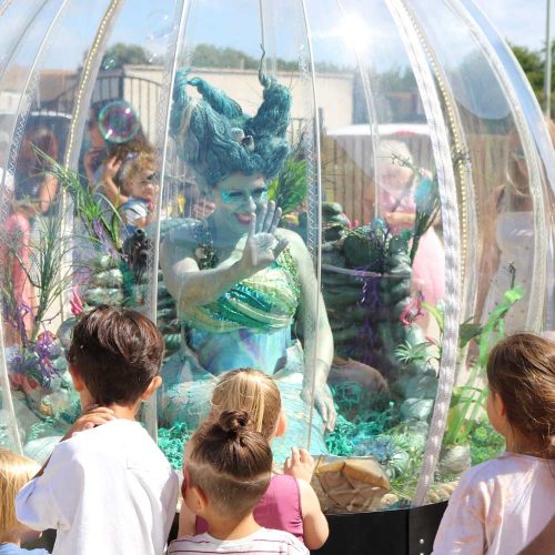 The Sea Sphere globe entertaining children in Newhaven, UK
